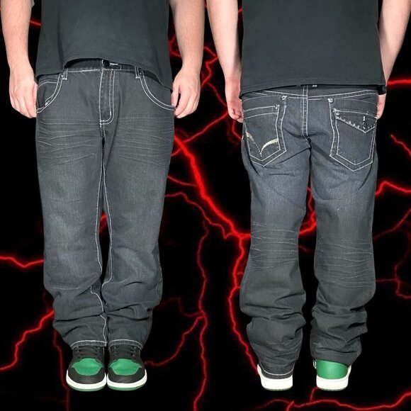 straight baggy studded y2k grunge skater jeans - Picture 1 of 7